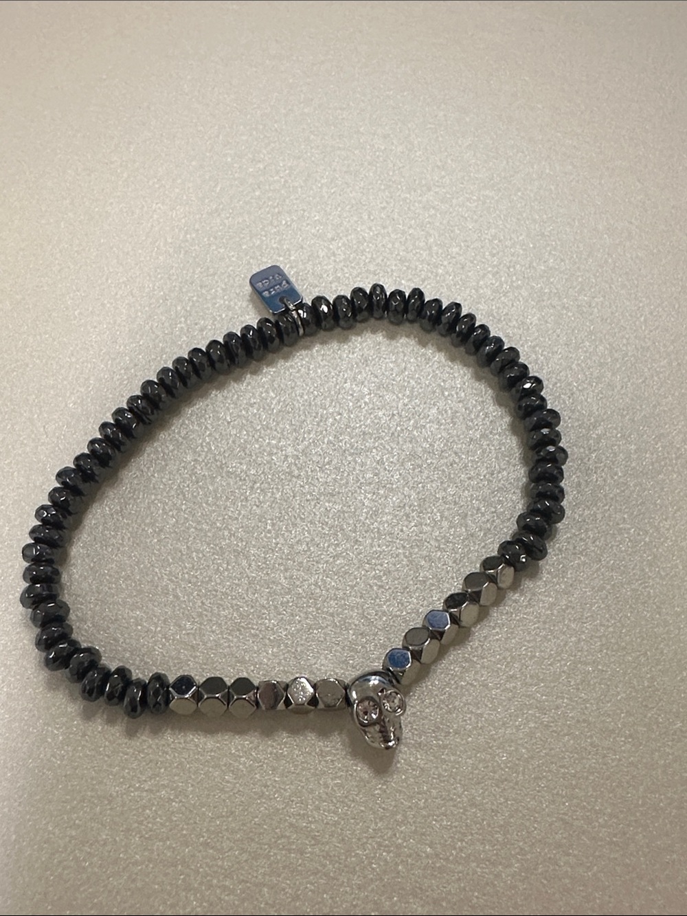 NWOT Pura Vida Bracelet Skull Hematite Stretch Halloween Bracelet Skull Charm